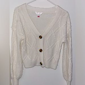 White cardigan, size small. NOBO.